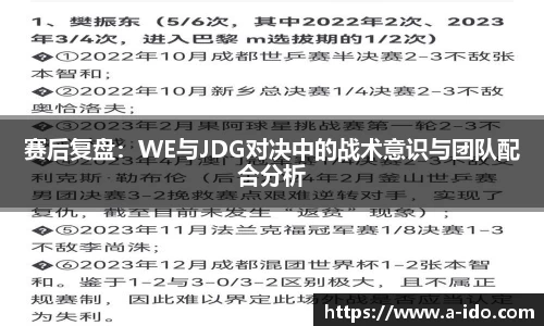 赛后复盘：WE与JDG对决中的战术意识与团队配合分析