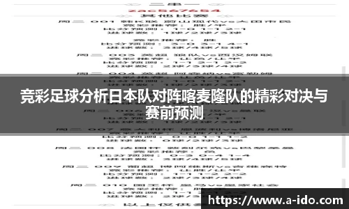 竞彩足球分析日本队对阵喀麦隆队的精彩对决与赛前预测
